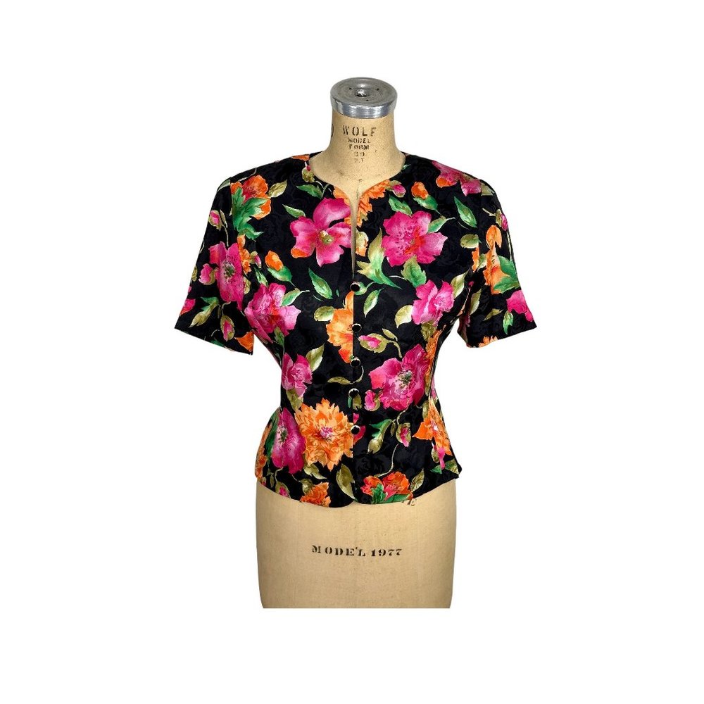 1980s silk floral blouse by Oleg Cassini Size 6 Medium